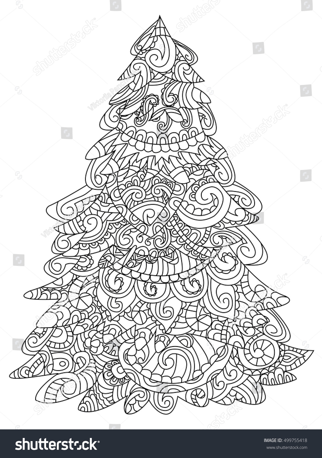 Christmas Tree Coloring Book Vector Illustration Stock Vector Royalty Free 499755418 Shutterstock