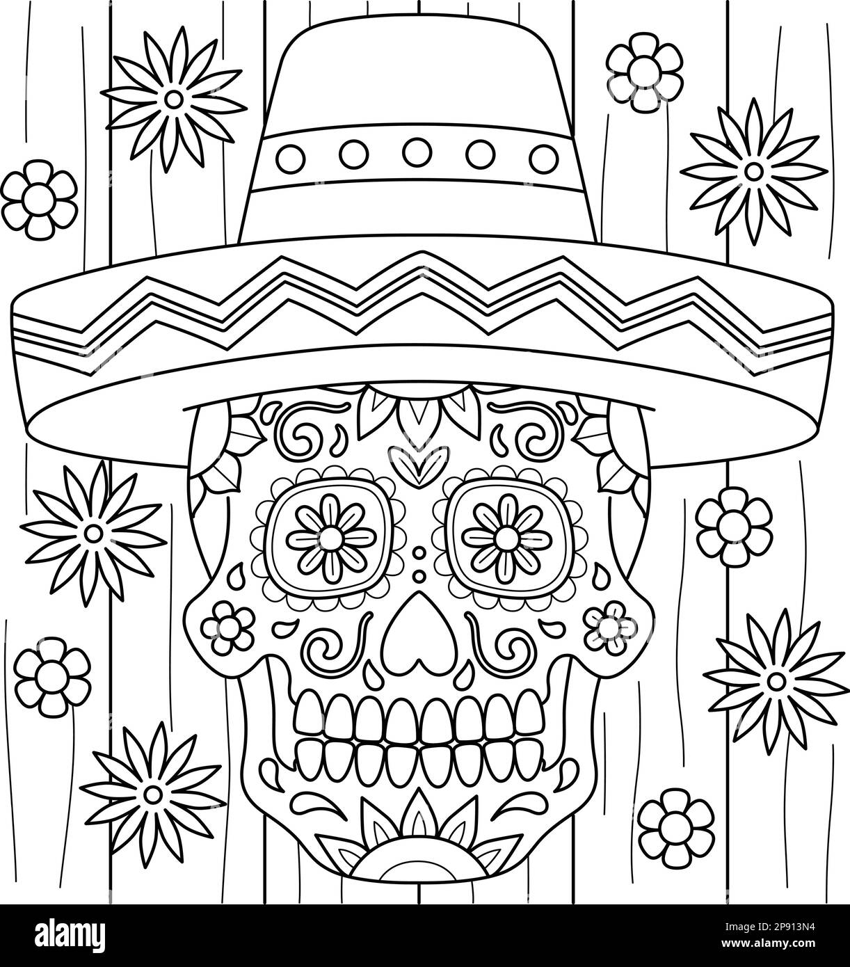 Cinco De Mayo Dia De Los Muertos Coloring Page Stock Vector Image Art Alamy