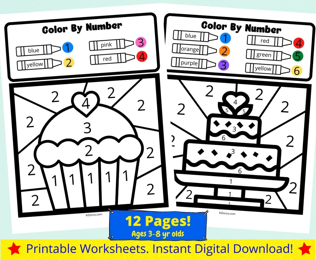 Color By Number Kids Printable Worksheets Food Theme Coloring Pages For Preschool And Kindergarteners Etsy