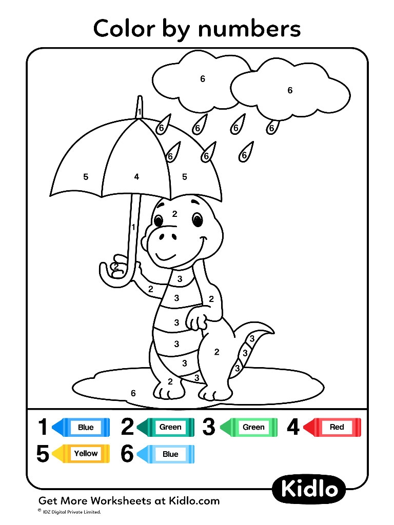 Color By Numbers Dino Worksheet 27 Kidlo