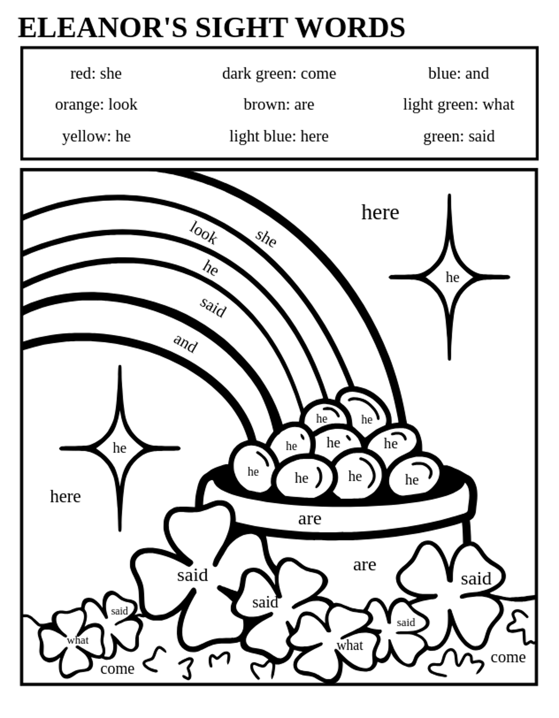 Color By Sight Word Generator MyColorByCode