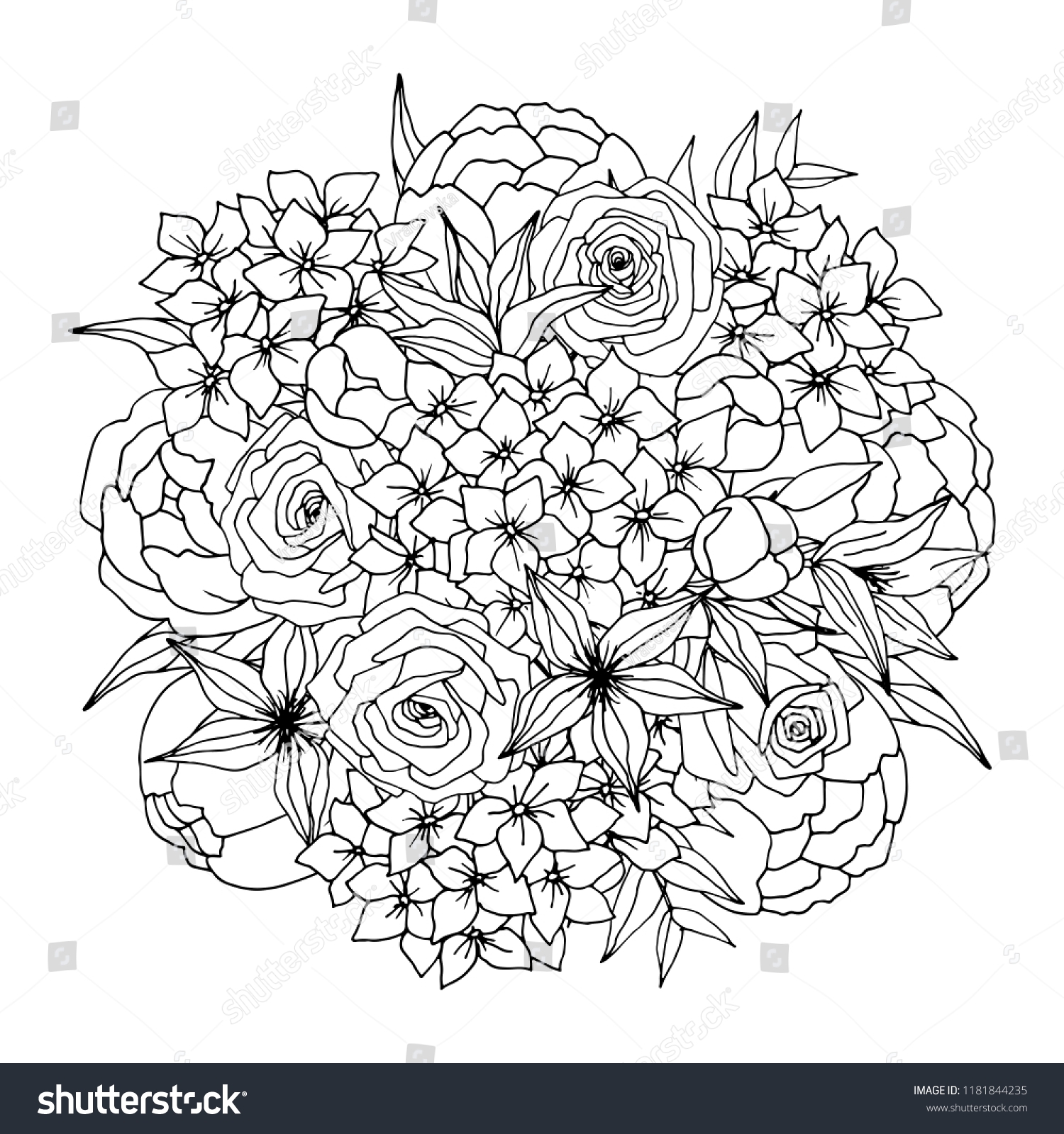 Coloring Flower Bouquet Vector Coloring Page Stock Vector Royalty Free 1181844235 Shutterstock