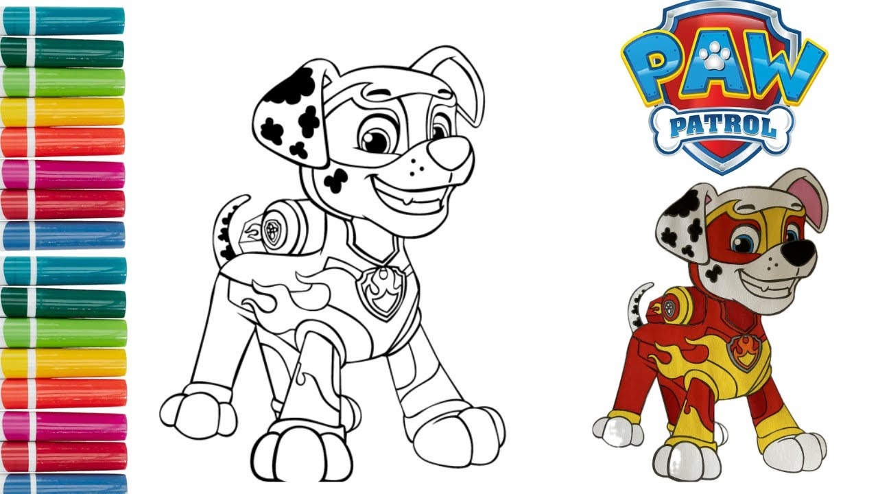 Coloring Marshall From Paw Patrol Mighty Pups Coloring Page YouTube