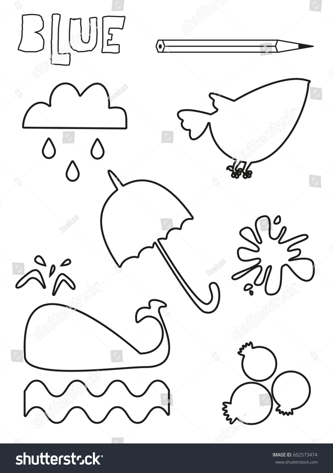 Coloring Page Blue Things Set Single Stock Vector Royalty Free 602573474 Shutterstock