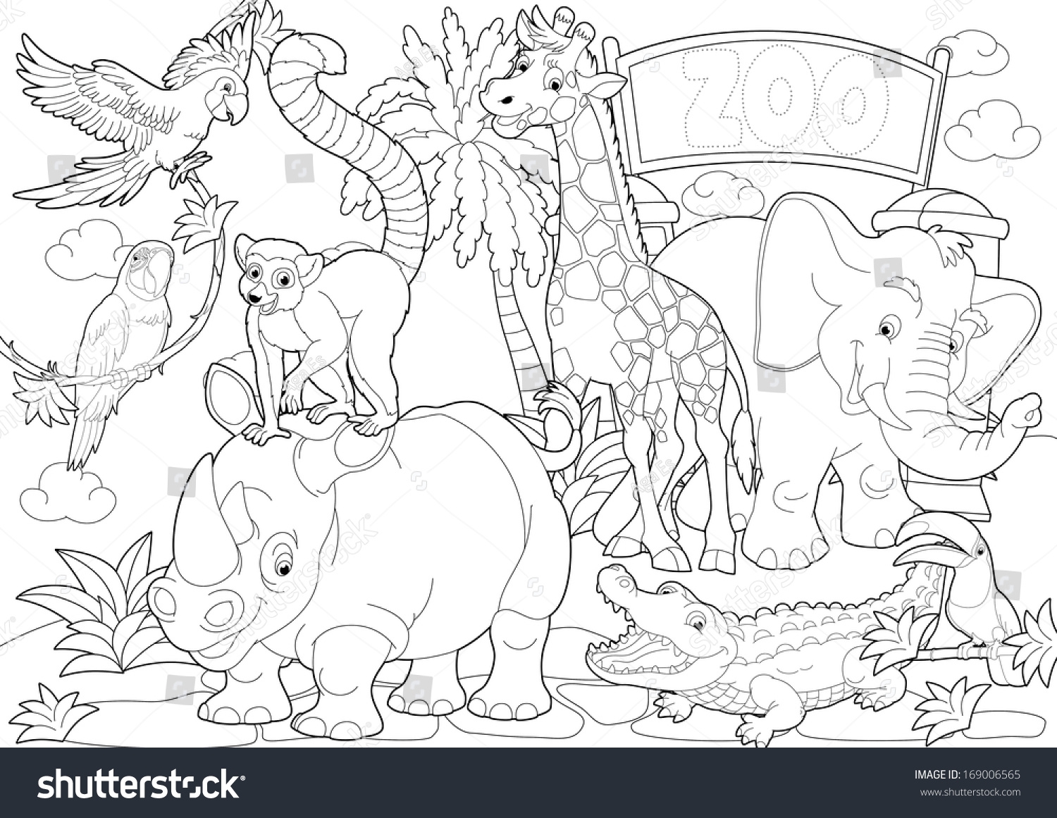 Coloring Page Zoo Illustration Children Stock Illustration 169006565 Shutterstock