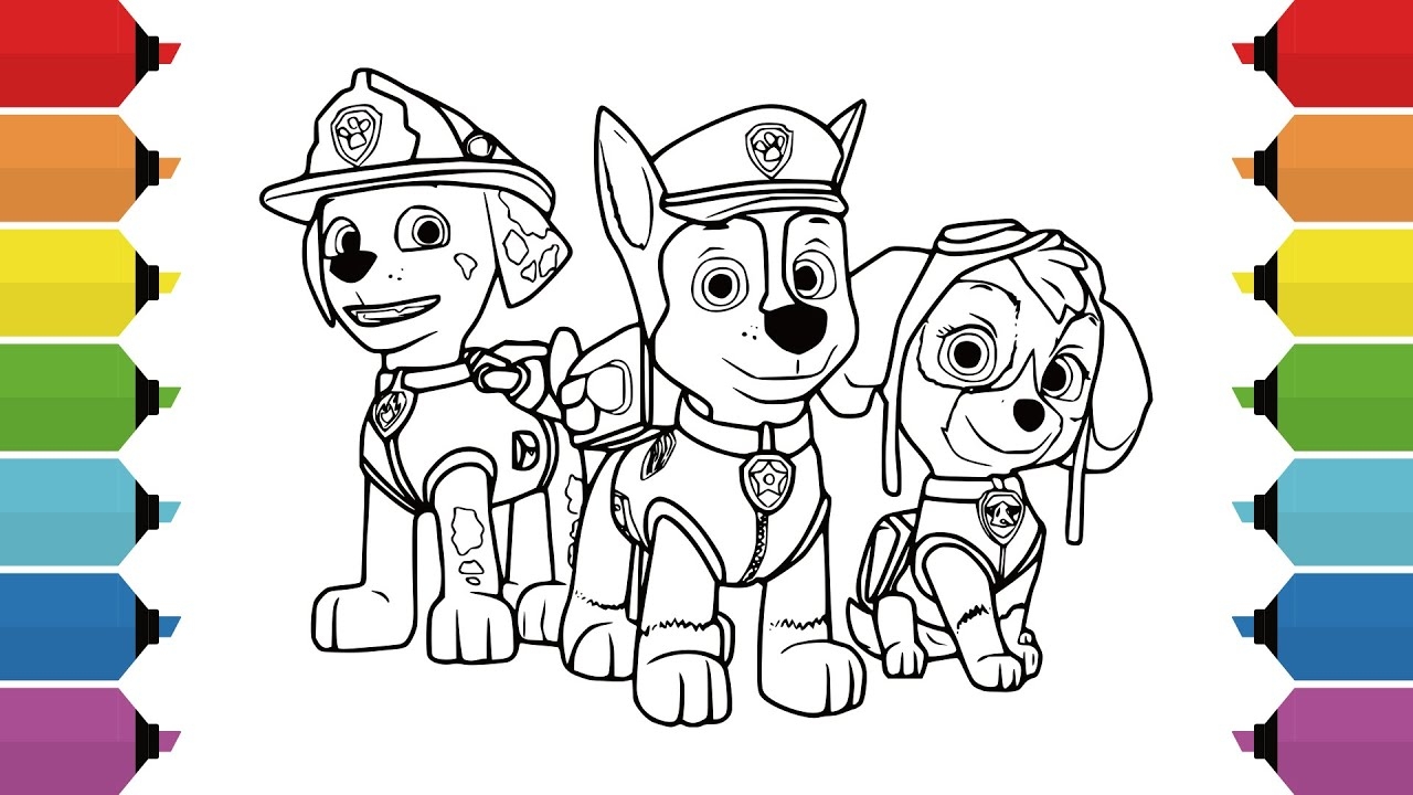 Coloring PAW Patrol Coloring Page Chase Marshall Skye YouTube