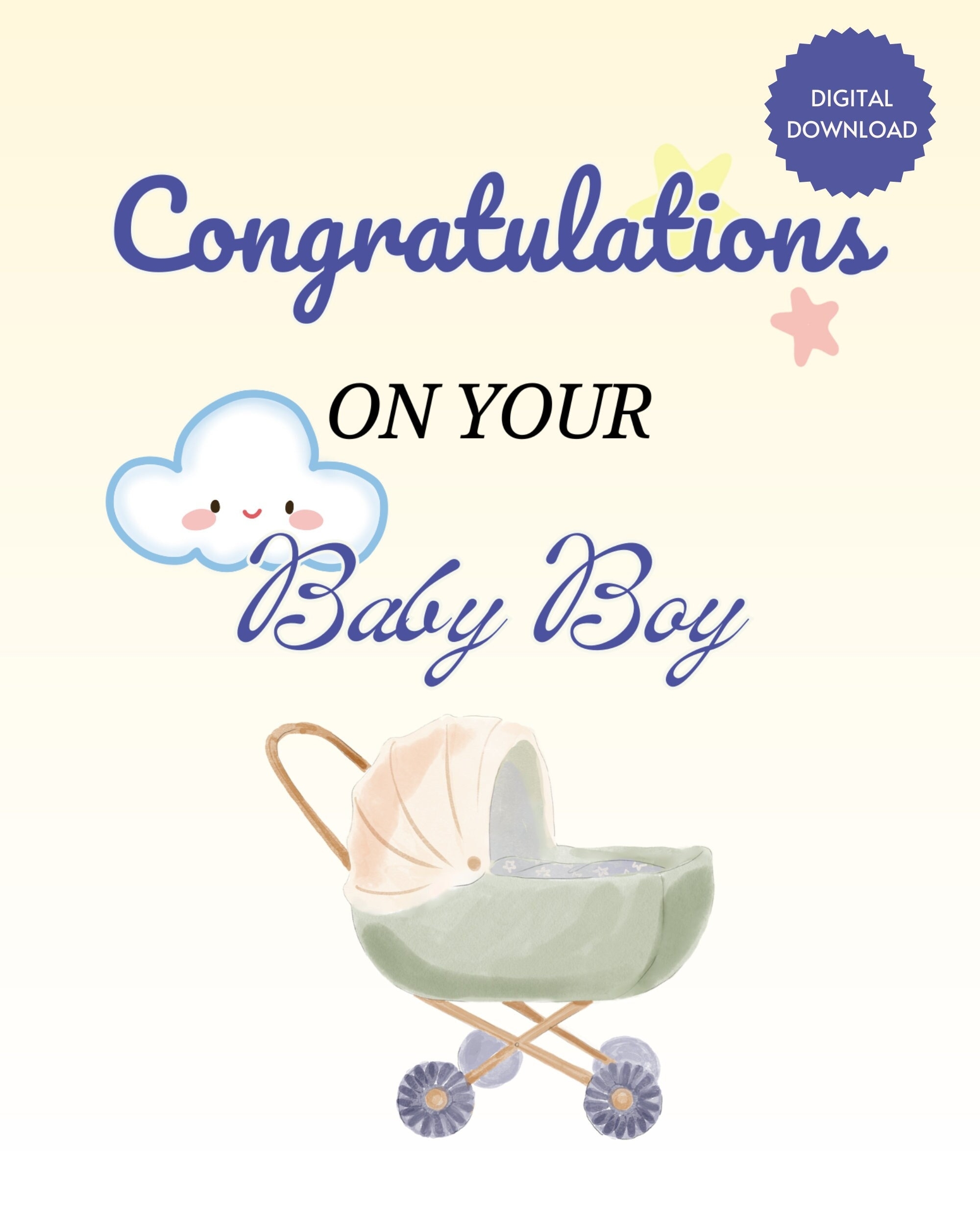 Congratulations Card For Baby Boy printable Newborn Greeting Card baby Shower Digital Download christening Card Etsy