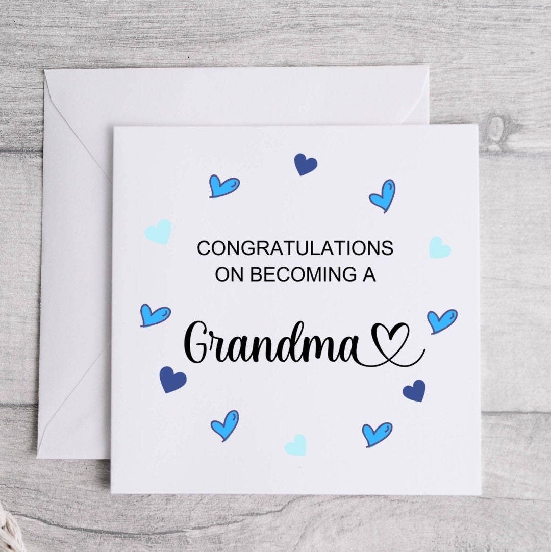 Congratulations On Becoming A Grandma Card New Grandma Baby Announcement Card Blue Hearts Card Etsy