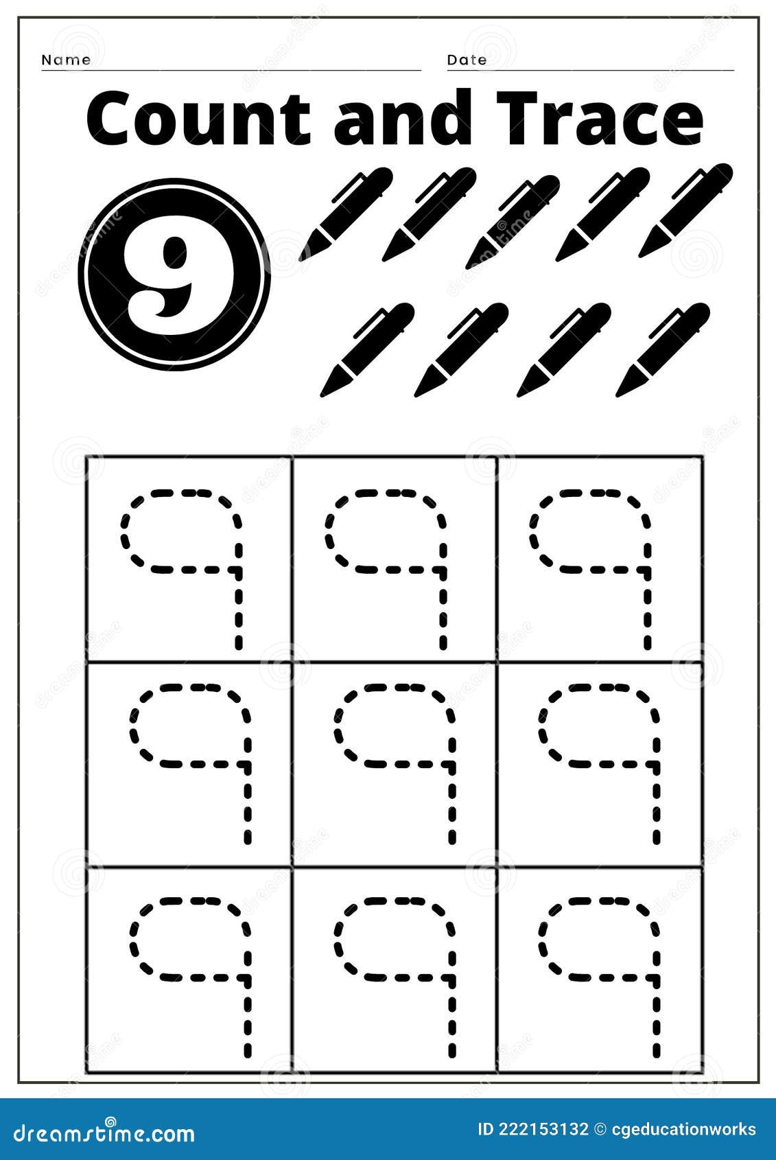 number 9 tracing worksheets