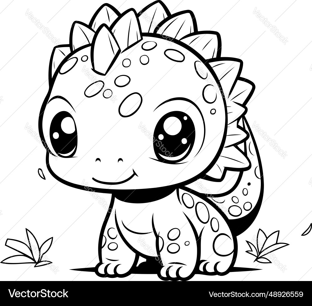 Cute Baby Dinosaur Coloring Page Isolated Vector Image