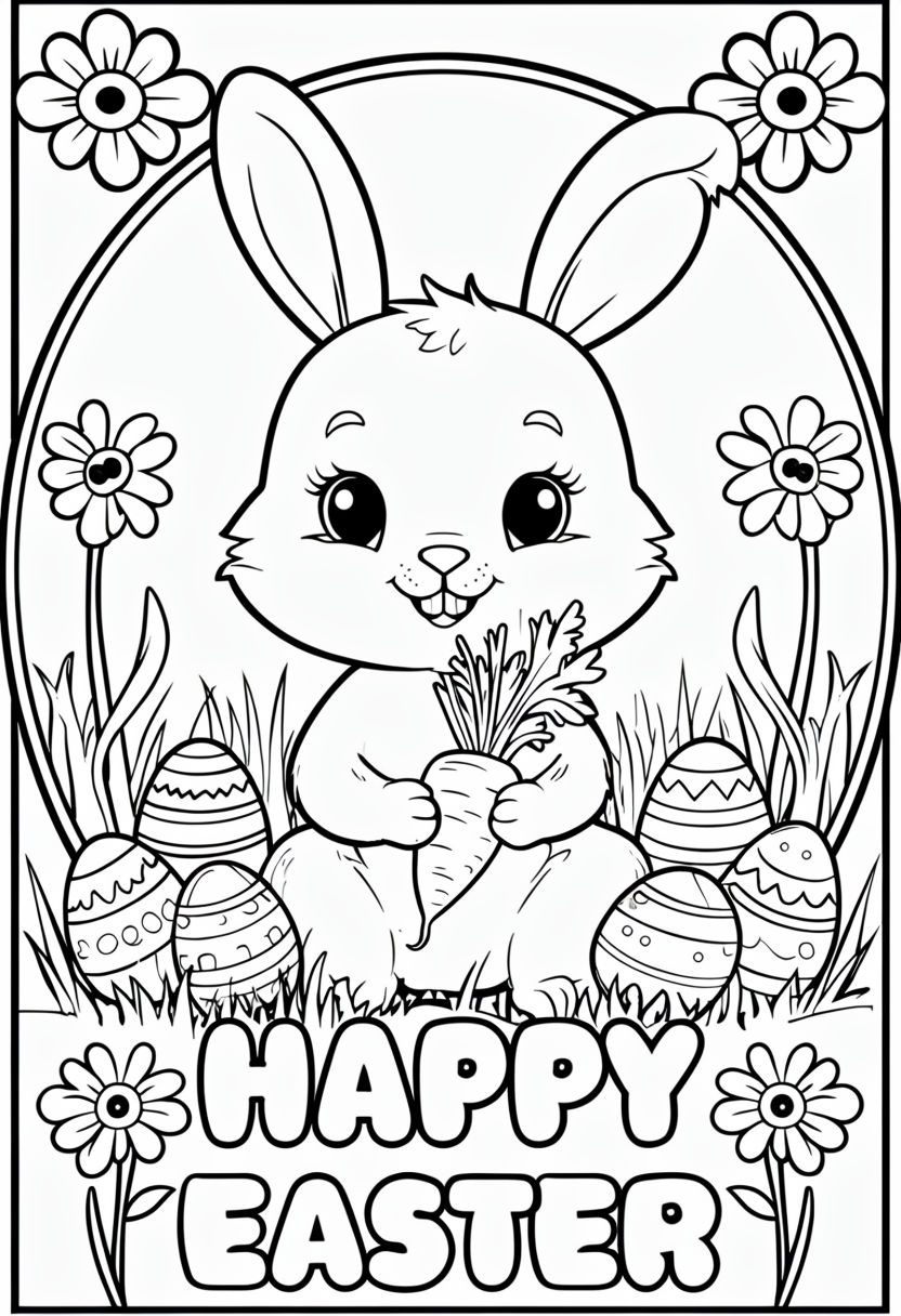 Cute Bunny With Carrot And Easter Eggs Coloring Page Playground Cute Bunny With Carrot And Easter Eggs Coloring Page Playground