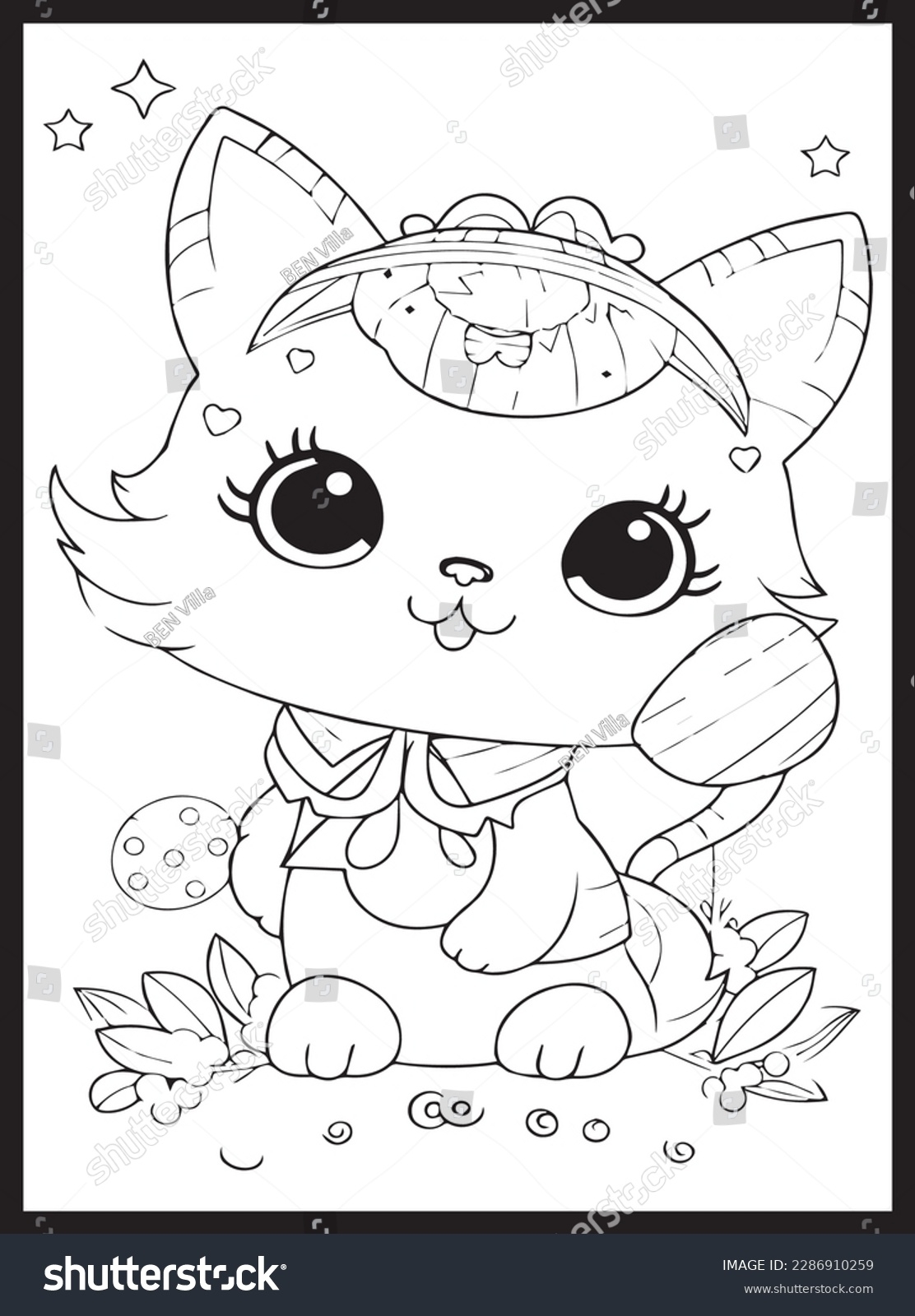 Cute Cat Coloring Pages Kids Stock Vector Royalty Free 2286910259 Shutterstock