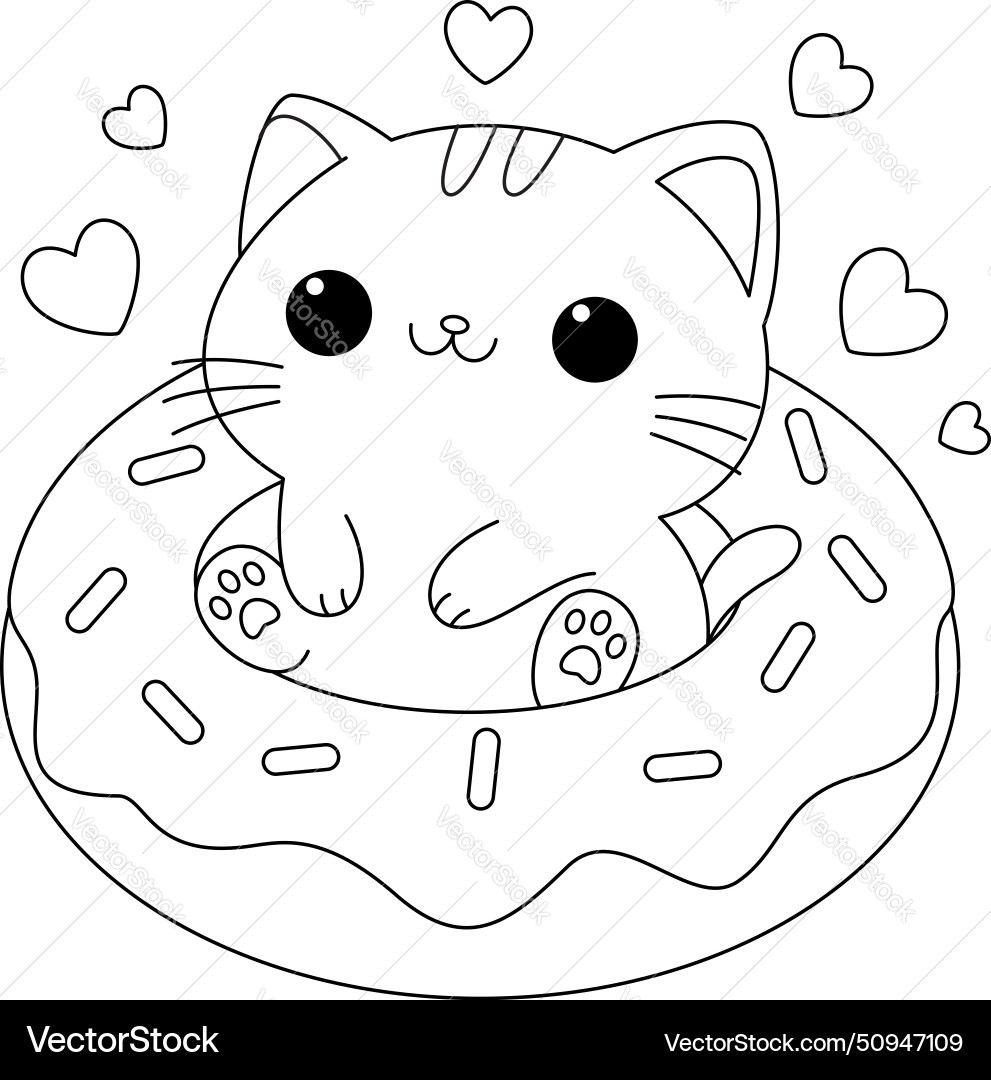 Cute Cat In Donut Coloring Page Royalty Free Vector Image