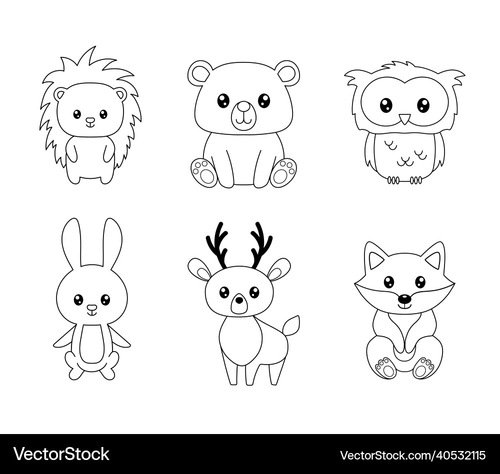 Cute Forest Animals Coloring Page Royalty Free Vector Image Cute Forest Animals Coloring Page Royalty Free Vector Image