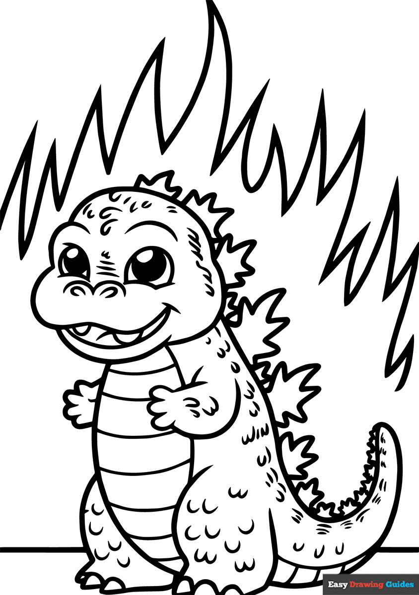 Cute Godzilla Coloring Page Easy Drawing Guides Cute Godzilla Coloring Page Easy Drawing Guides