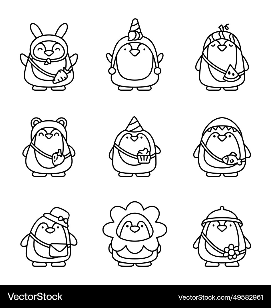 Cute Kawaii Penguin Coloring Page Cartoon Funny Vector Image Cute Kawaii Penguin Coloring Page Cartoon Funny Vector Image