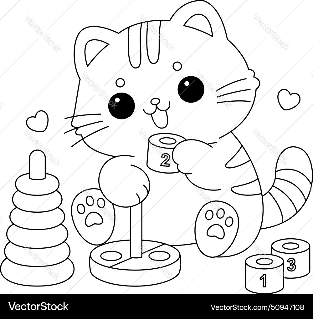 Cute Kitten Coloring Page Royalty Free Vector Image
