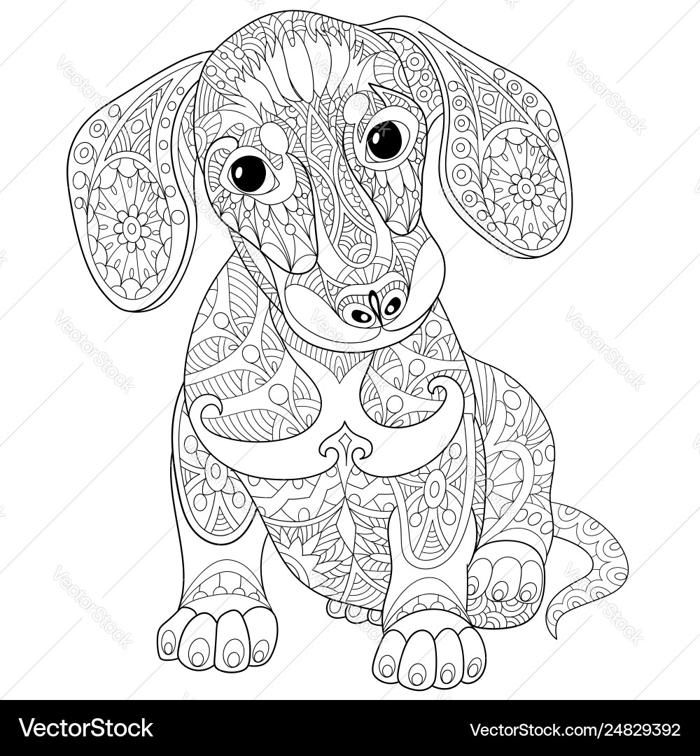 Dachshund Coloring Page Cute Dog Royalty Free Vector Image