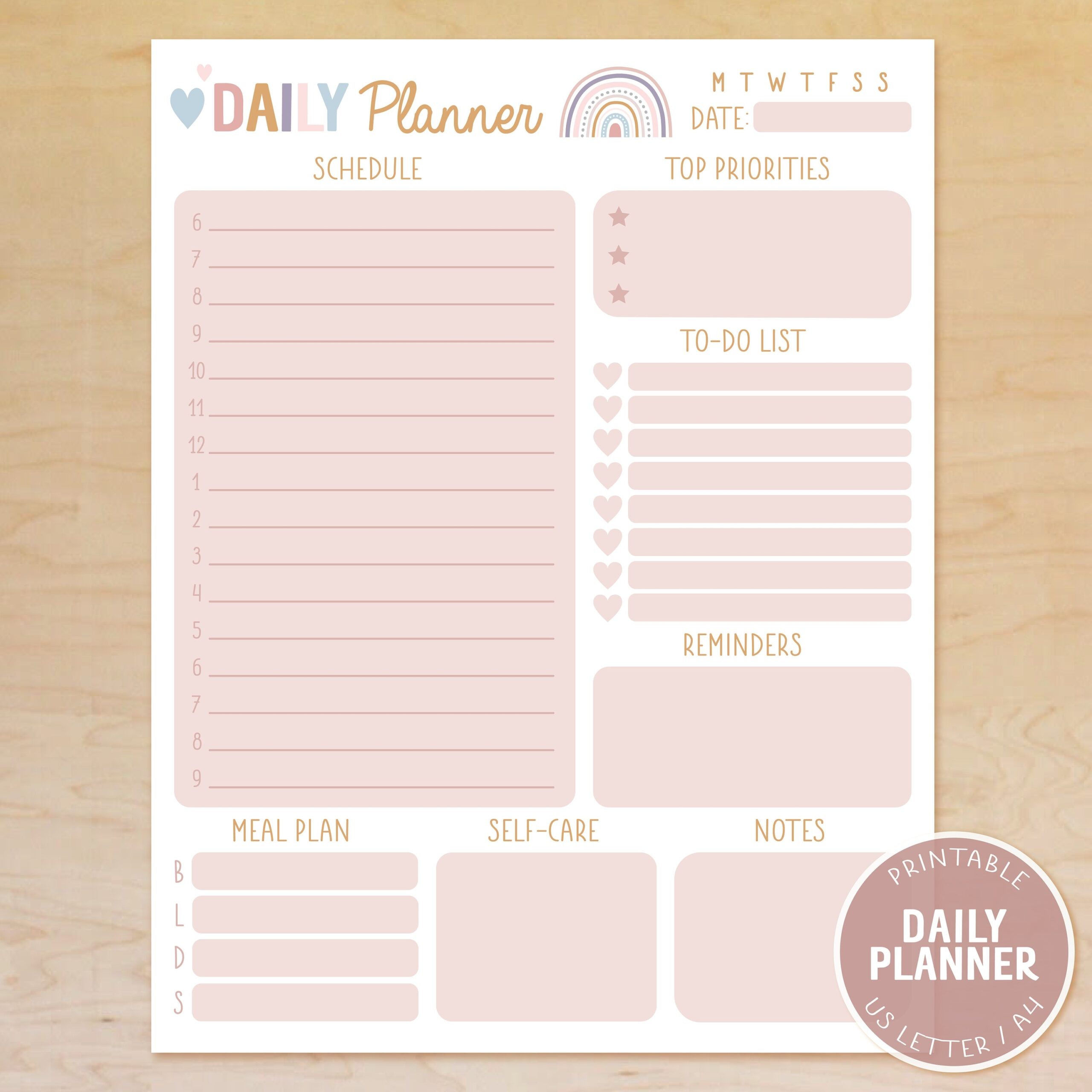 Daily Planner Printable Cute Rainbow Daily Planner Pink Girly Planner Daily Schedule Daily To do List Cute Organization A4 8 5x11 Etsy Sweden