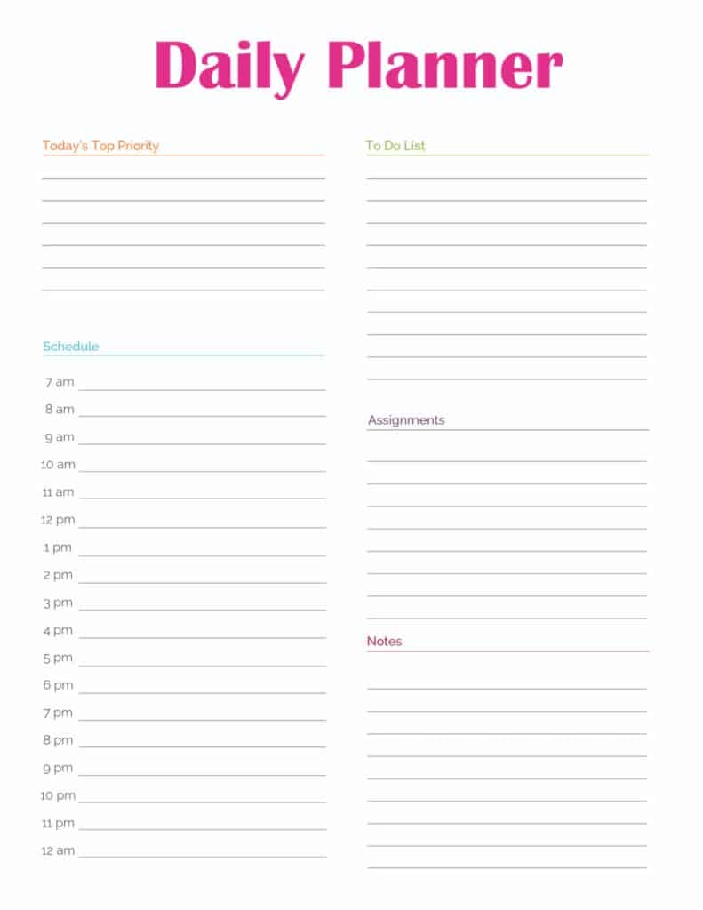 free printable daily planner template pdf