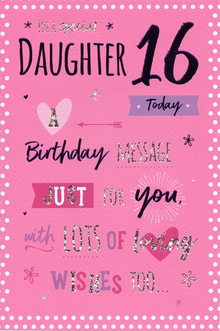 Daughter 16 Today Birthday Message Cards Purple Lettering