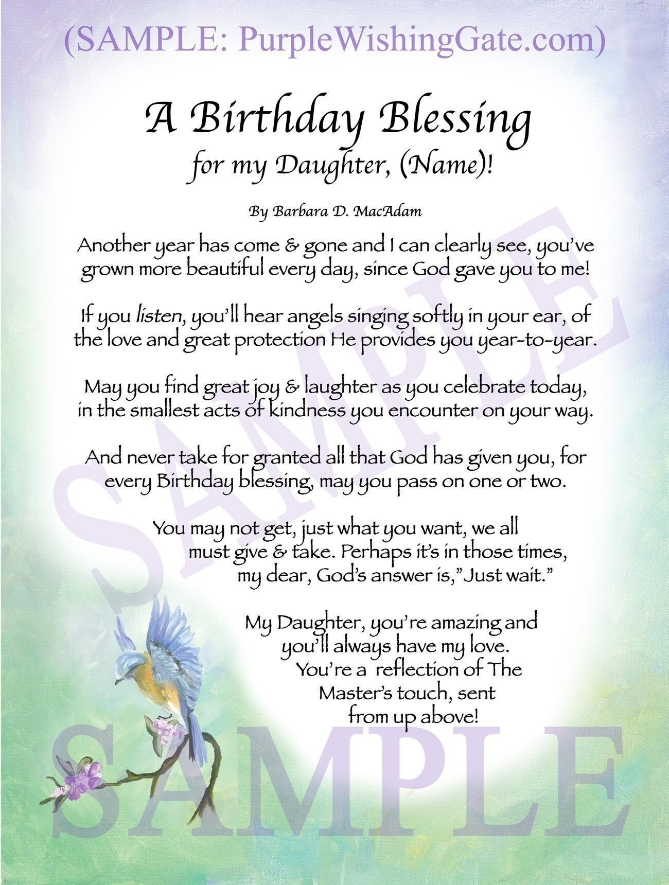 Daughter s Birthday Blessing 5x7 Frameable Birthday Card For Daughter Personalized Daughter s Keepsake Daughter s Poem Etsy