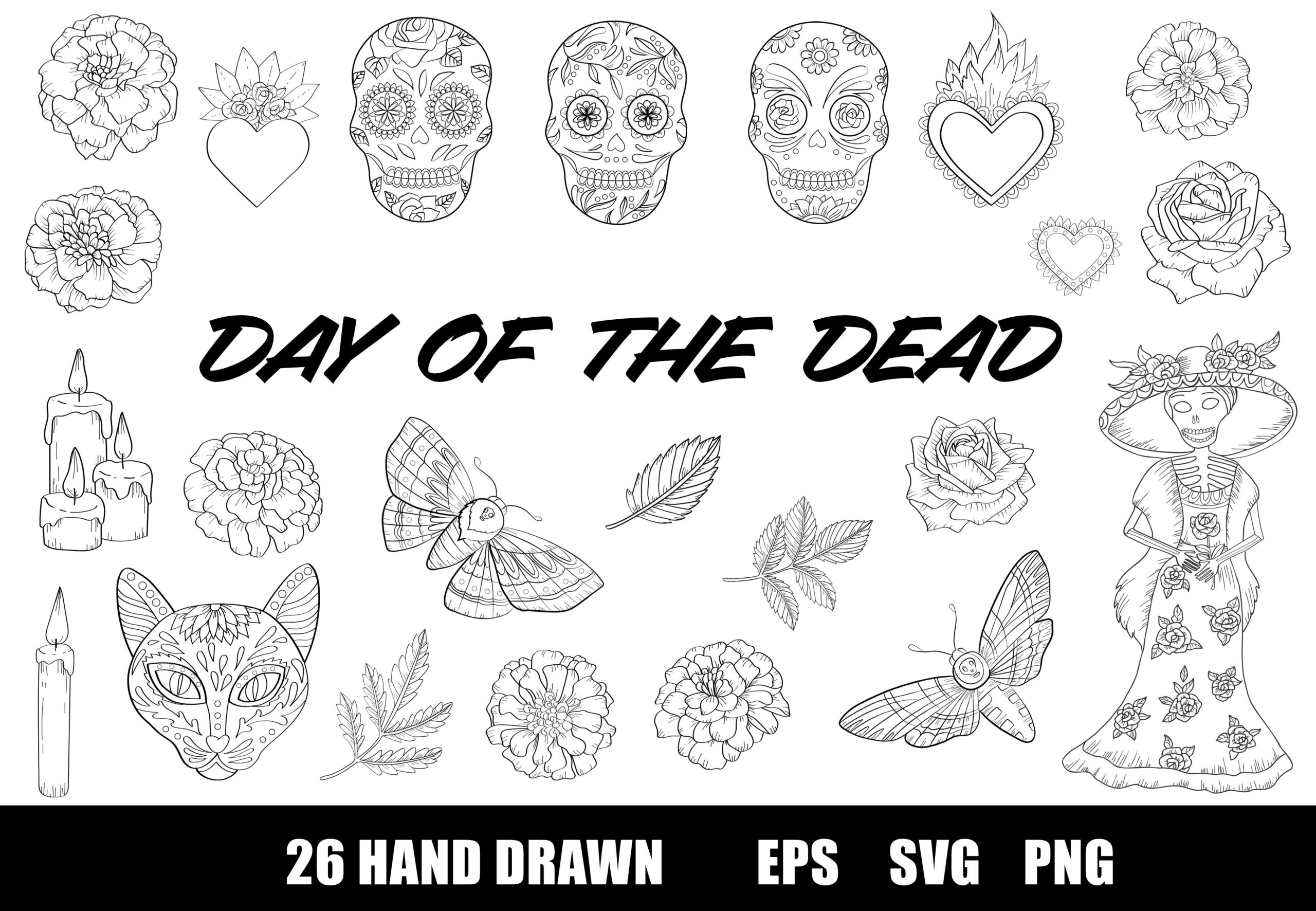 Day Of The Dead Coloring Page Dia De Los Muertos Clipart By Svetlana Sintcova TheHungryJPEG