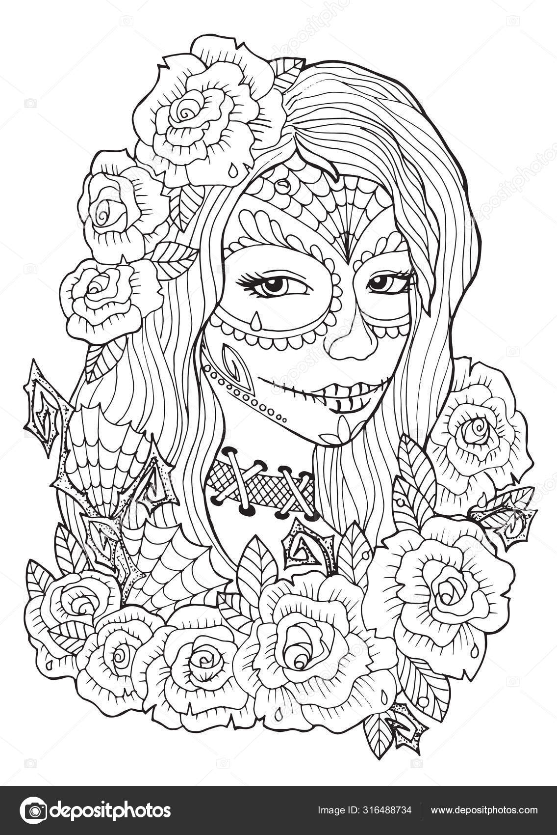 Day Of The Dead Coloring Pages For Adults Stock Vector By SnowKat 316488734 Day Of The Dead Coloring Pages For Adults Stock Vector By SnowKat 316488734