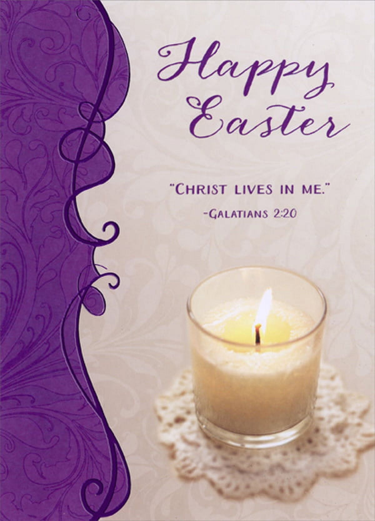 Designer Greetings Christ Lives In Me Small Candle Swirling Purple Border Religious Easter Card For Someone In God s Service Walmart