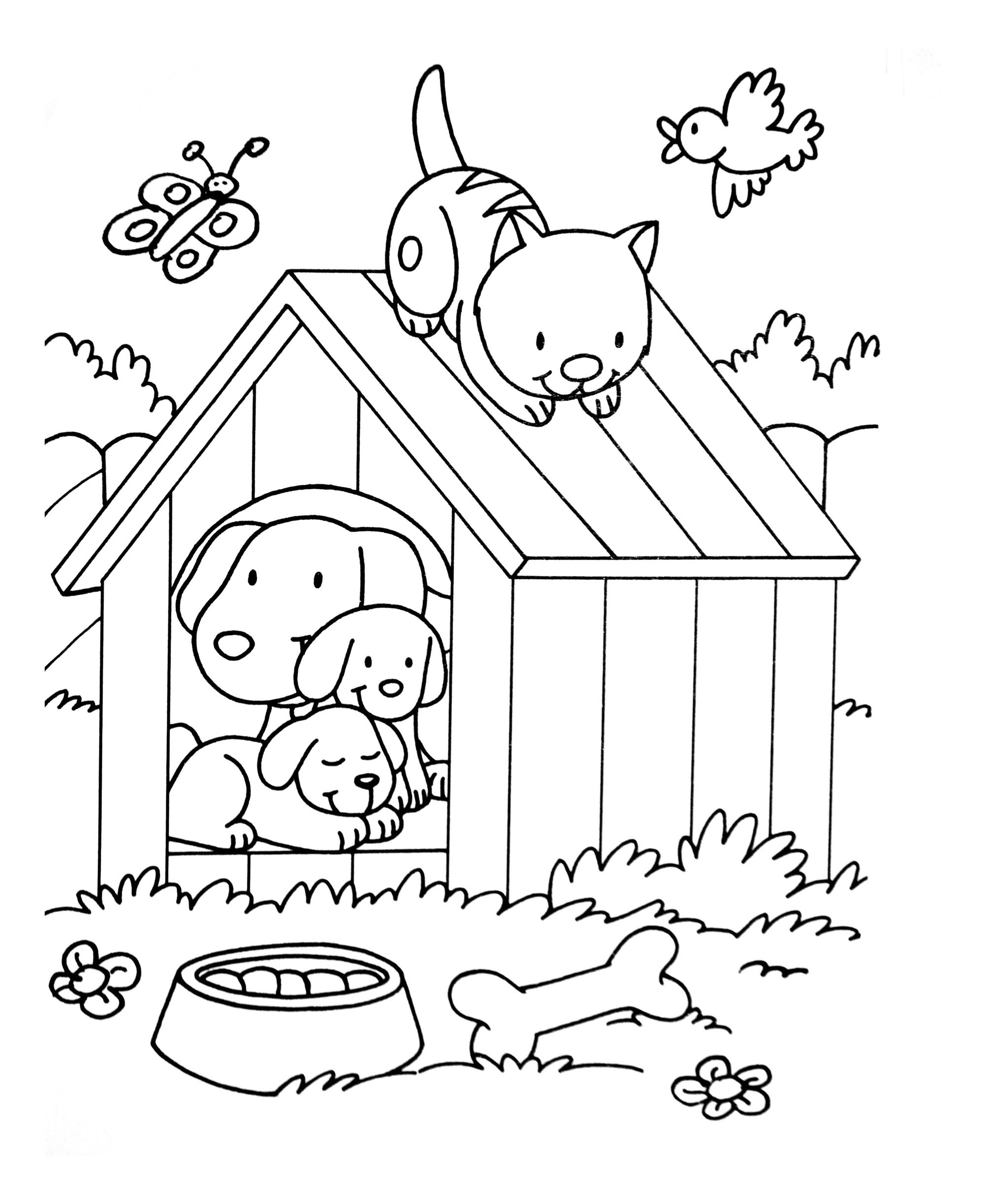 cats and dogs colouring pages