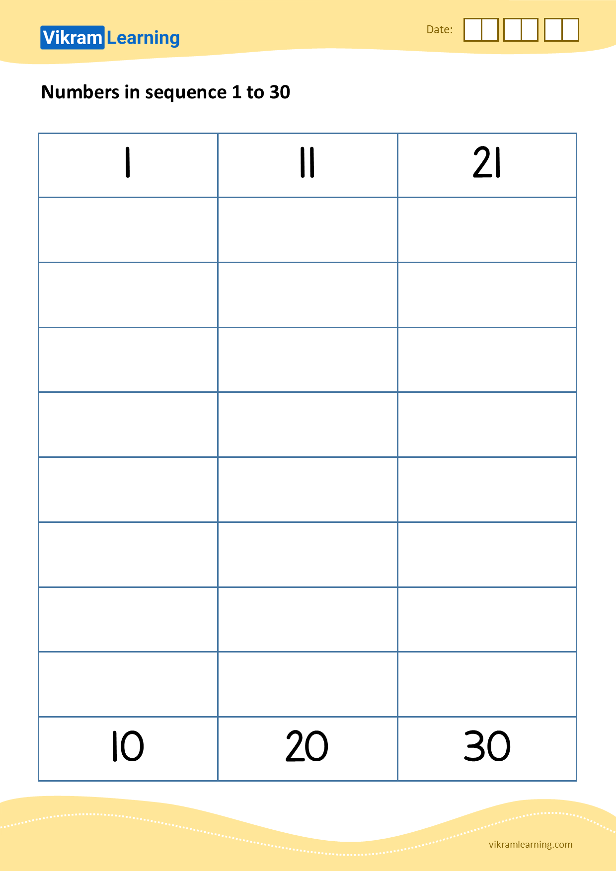 numbers to 30 worksheet
