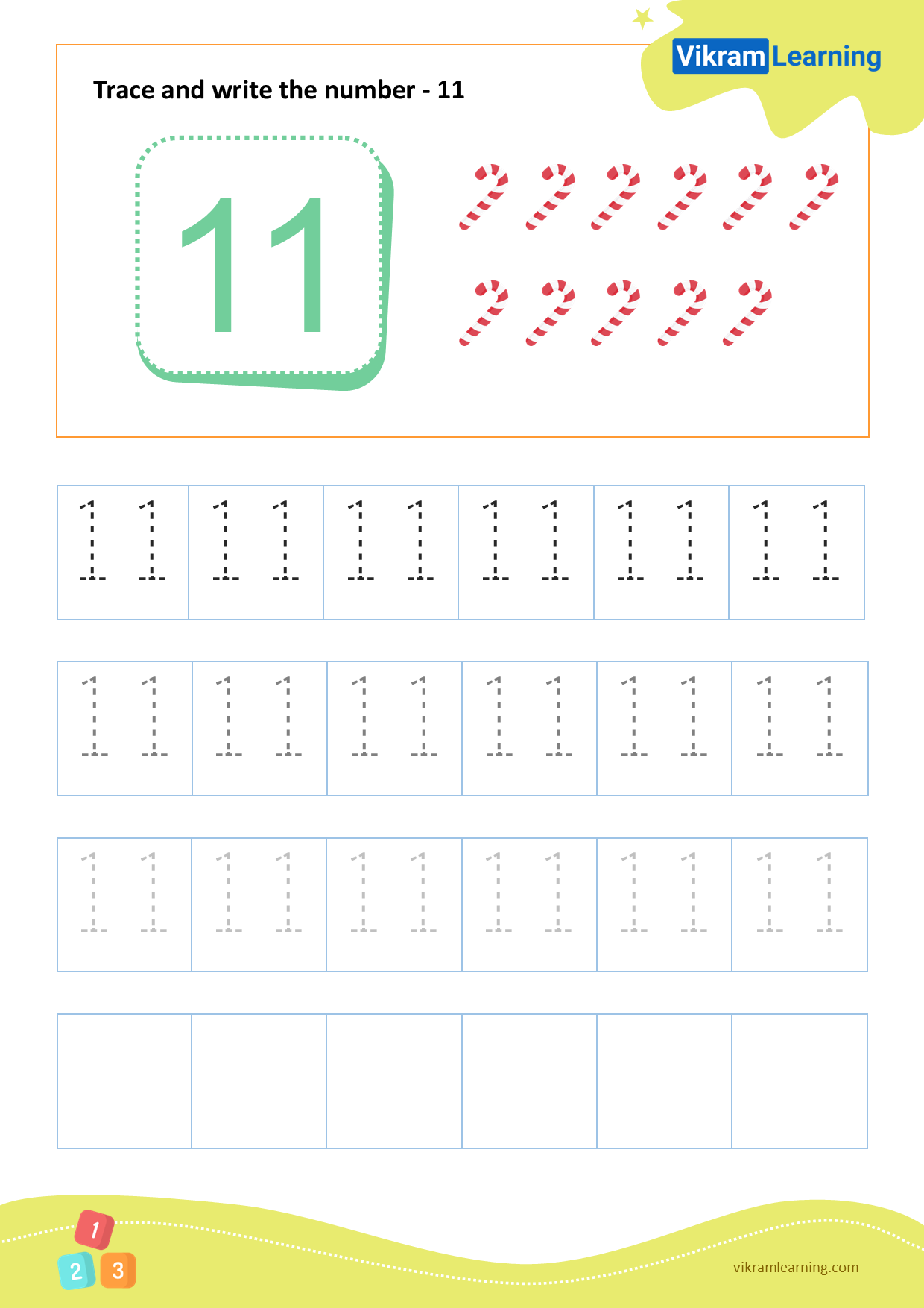 Download Trace And Write The Number 11 Worksheets Vikramlearning