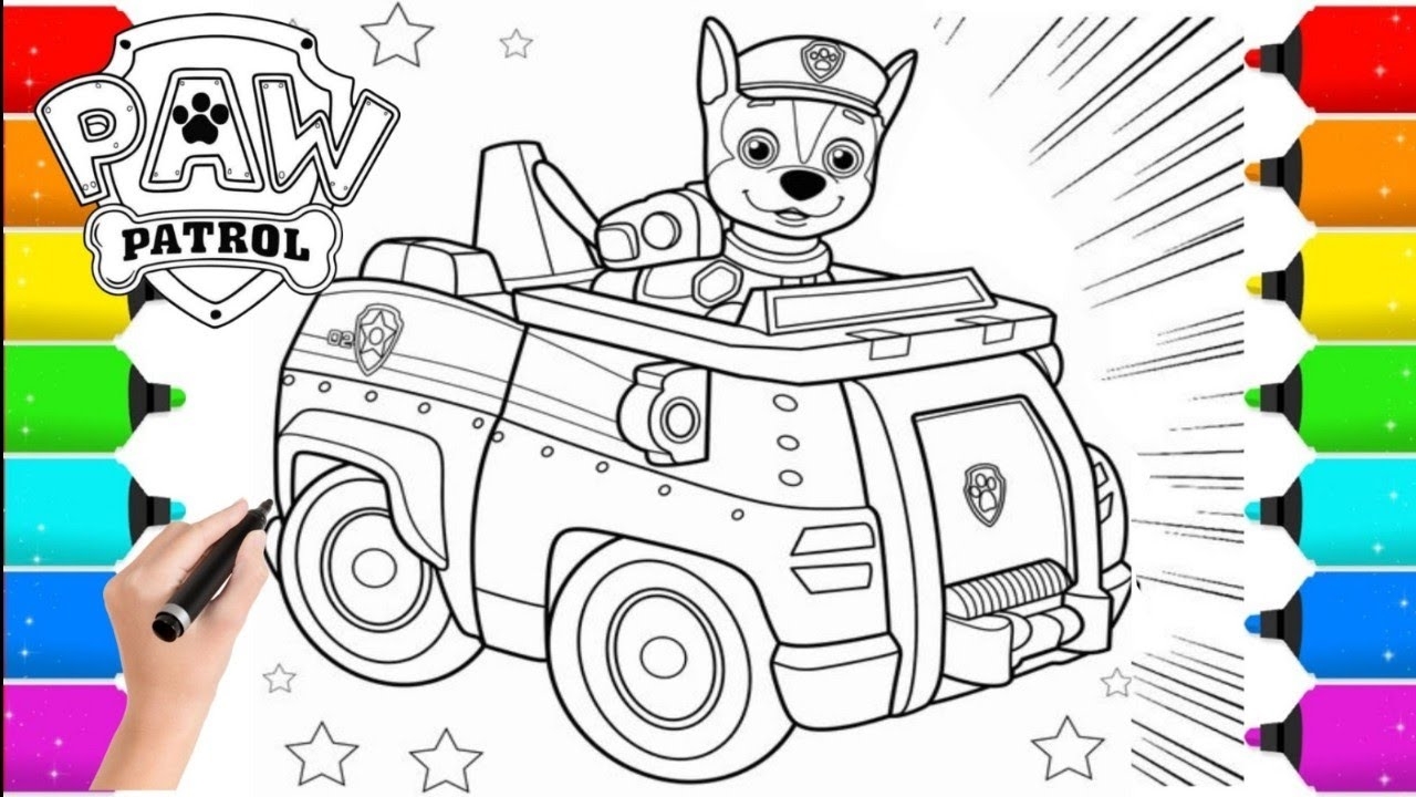 Drawing And Coloring Chase And Car Paw PAW PATROL Super Heroes Coloring Pages YouTube