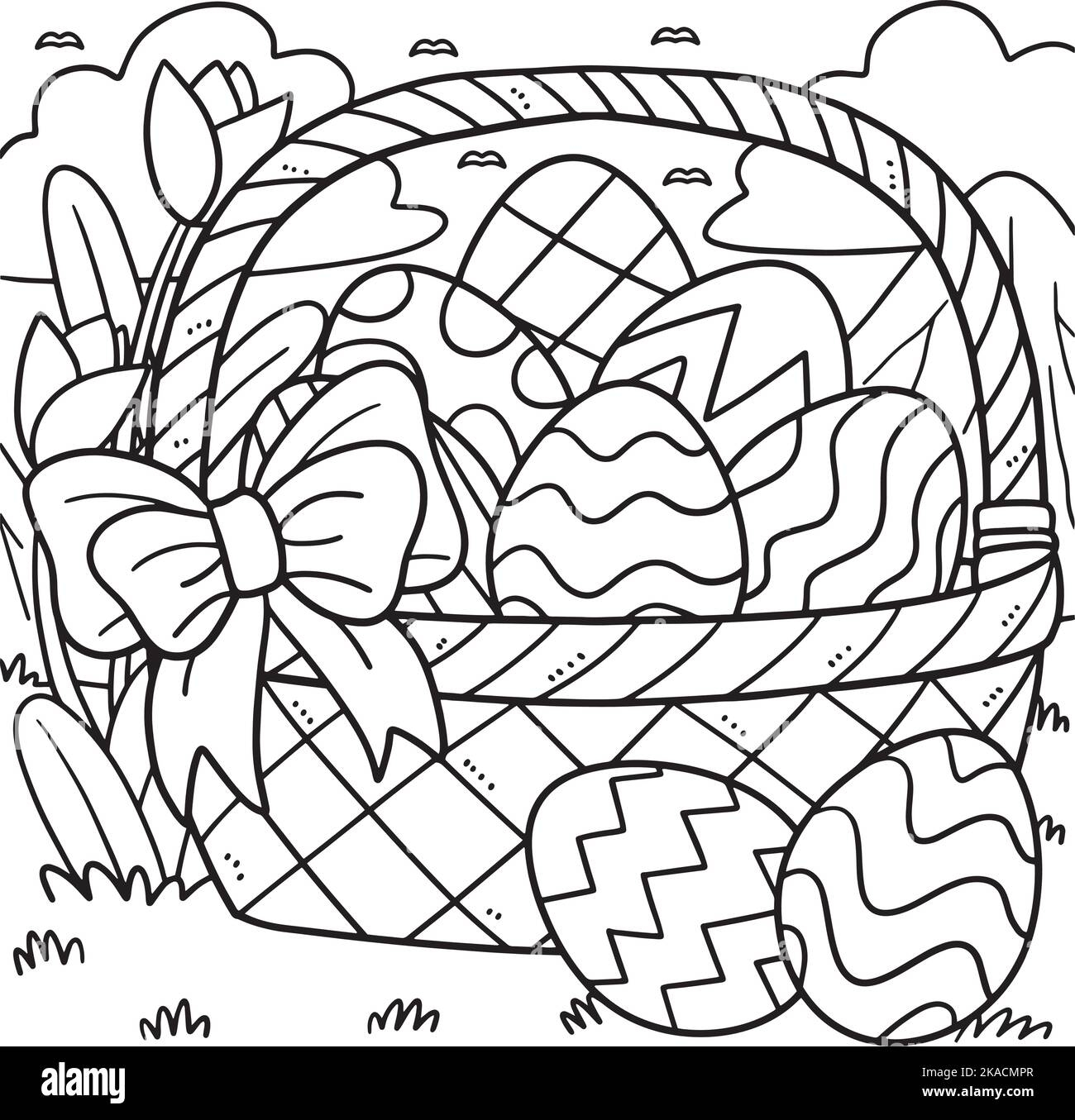 Easter Eggs Basket Coloring Page For Kids Stock Vector Image Art Alamy