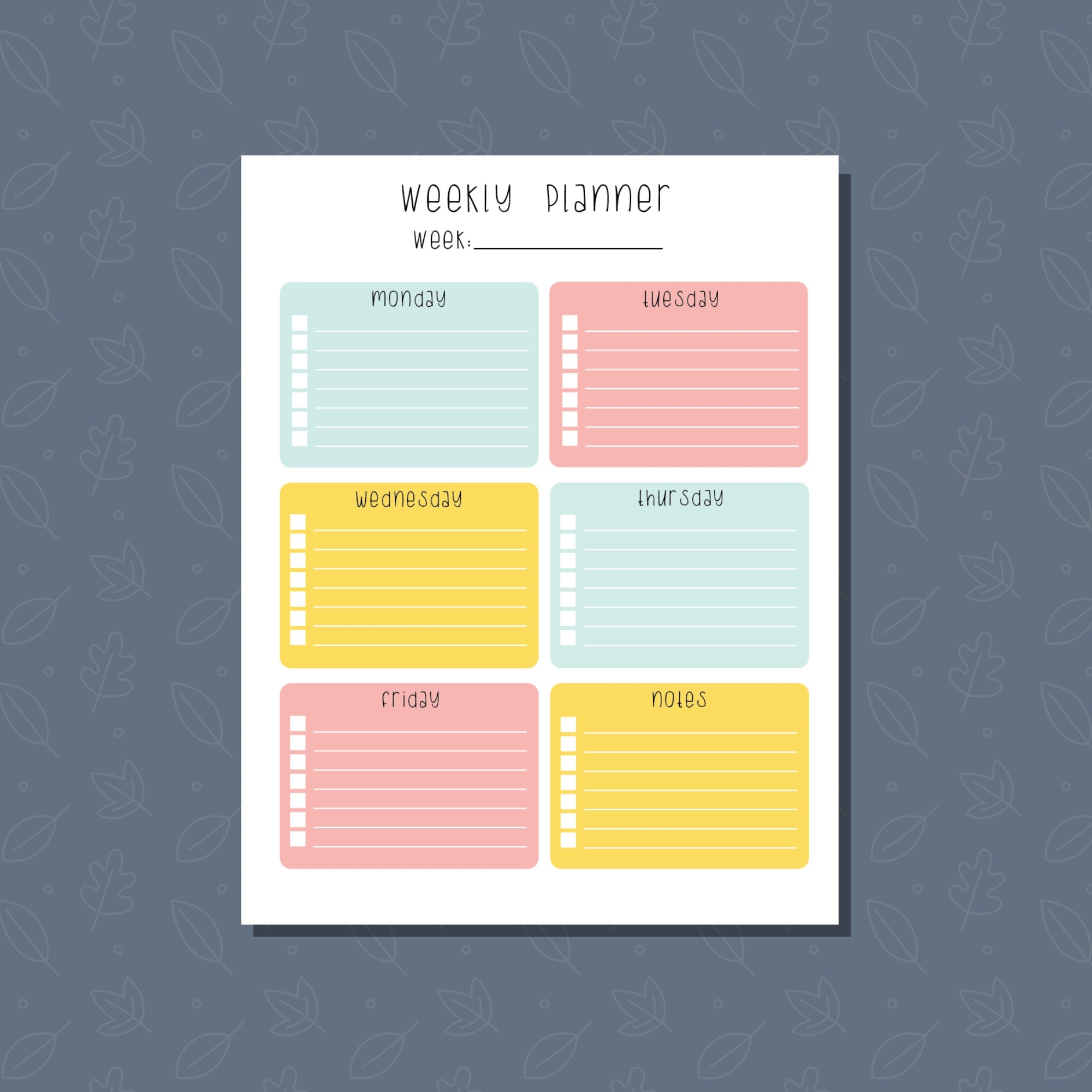Editable Weekly Planner Monday friday Printable PDF Etsy