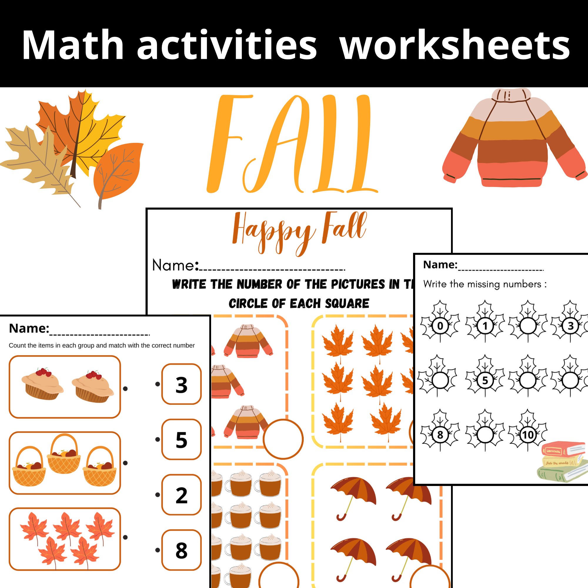 Fall Math Activities Worksheets Toddlers kindergarten Autumn Numbers Counting Made By Teachers