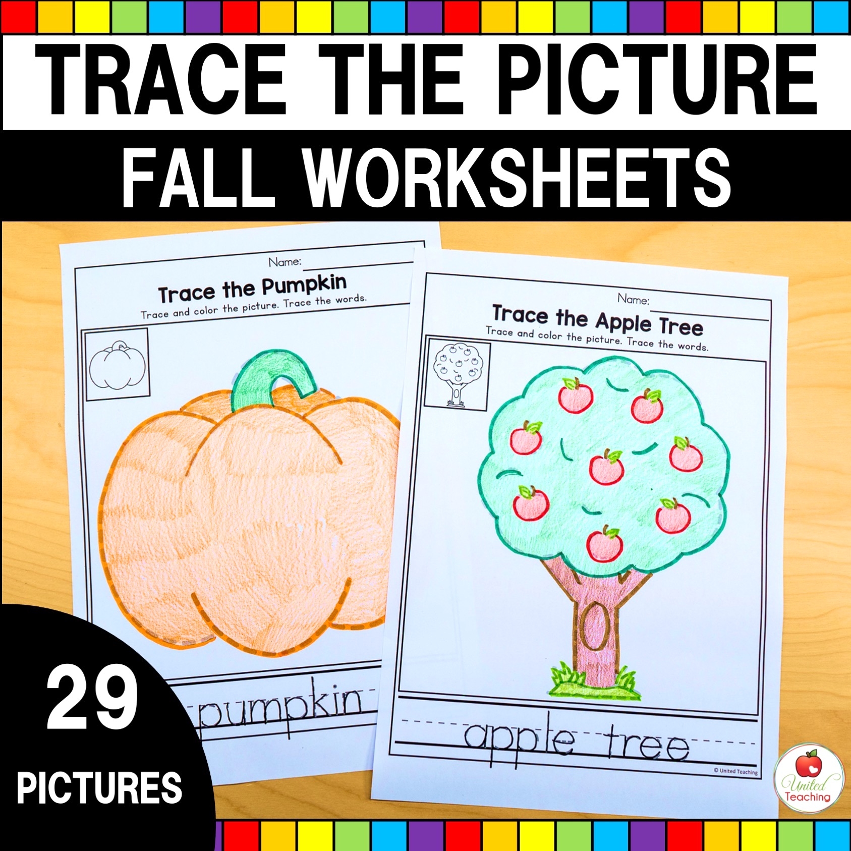 Fall Trace The Picture Worksheets United Teaching