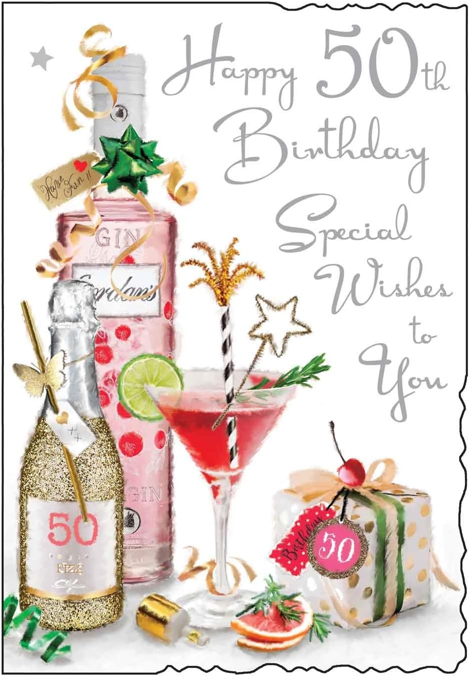 Female Age 50 50th Birthday Wishes Card Gin Cocktails Present Jonny Javelin EBay UK