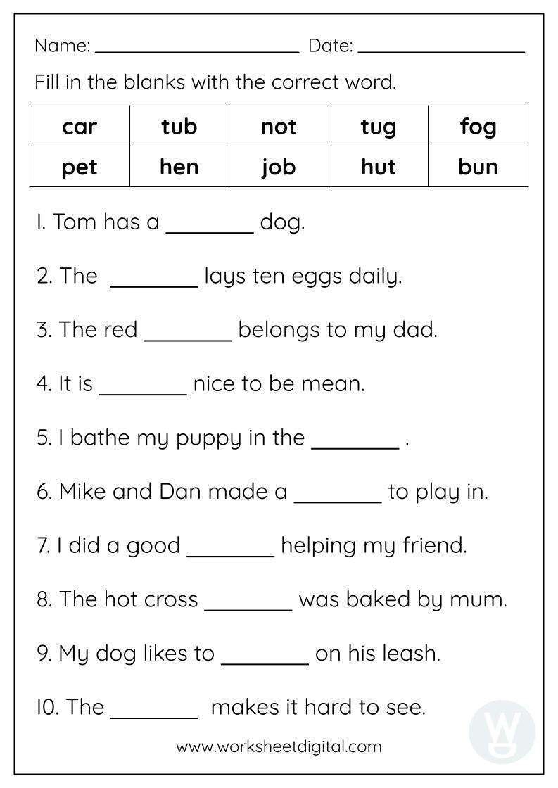 Fill In The Blank Worksheet