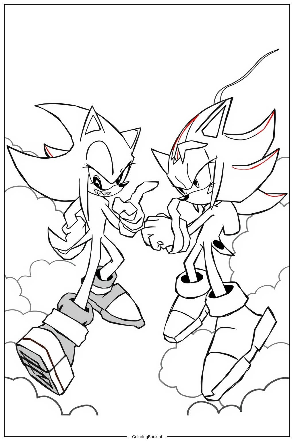 Fleetway Super Sonic Fighting Shadow In The Sky Coloring Page Free PDF PNG Printable 