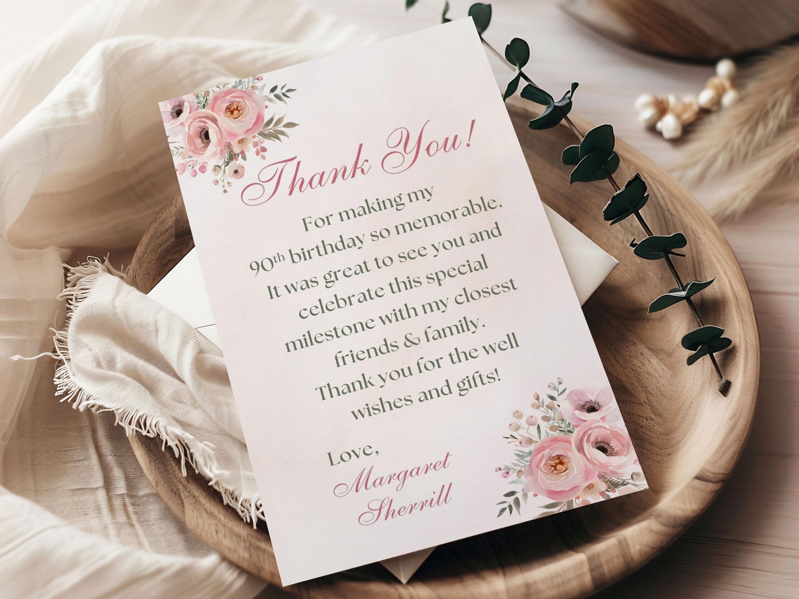 Floral Birthday Thank You Card Custom Thank You Cards Birthday Thank You Note Personalized Printable Milestone Birthday Editable Template Etsy