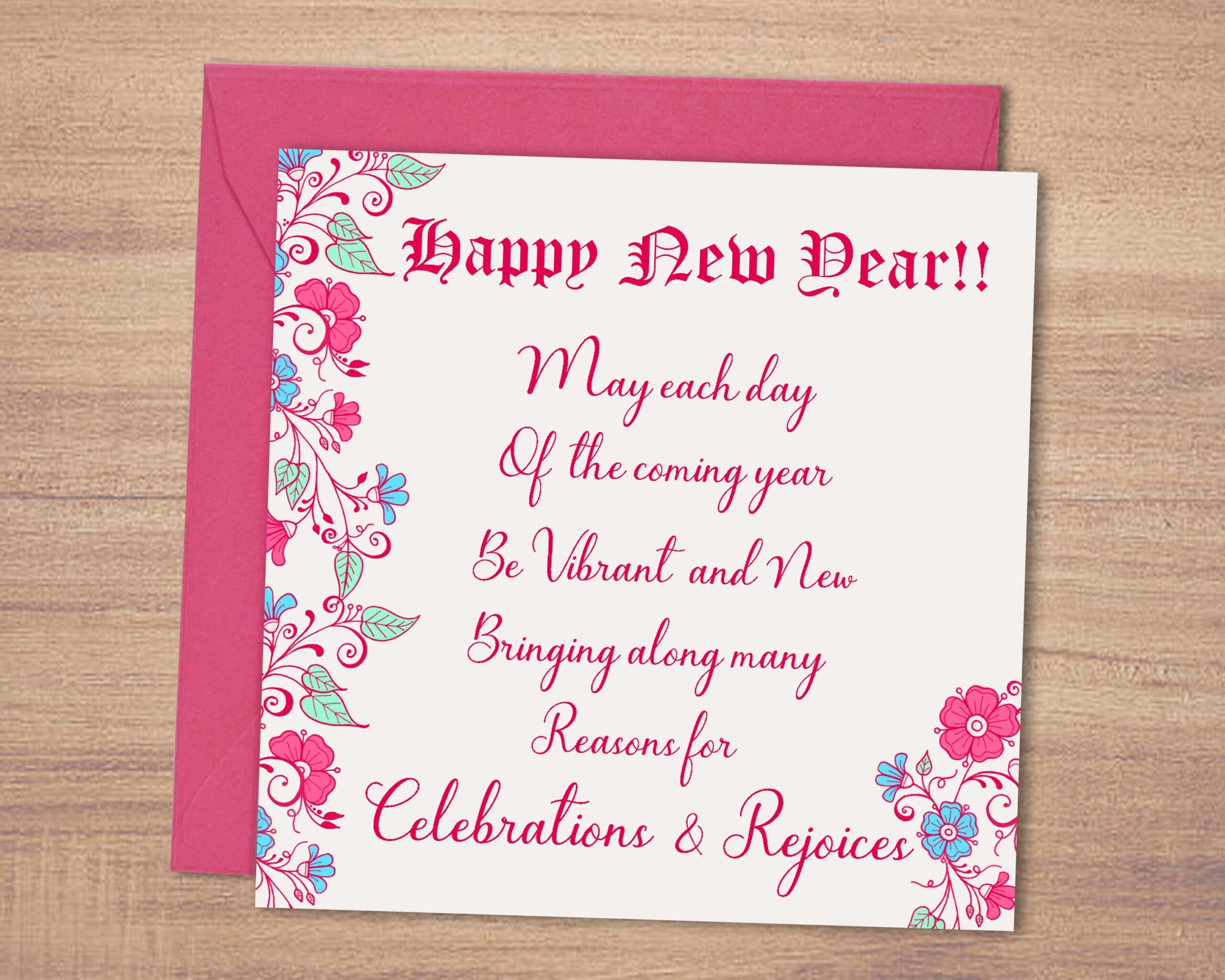 Floral Happy New Year Card Printable Greeting digital Print Etsy