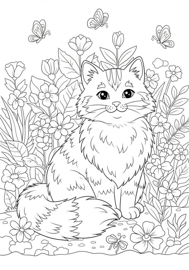 Fluffy Cat Coloring Pages Free Printable Fun