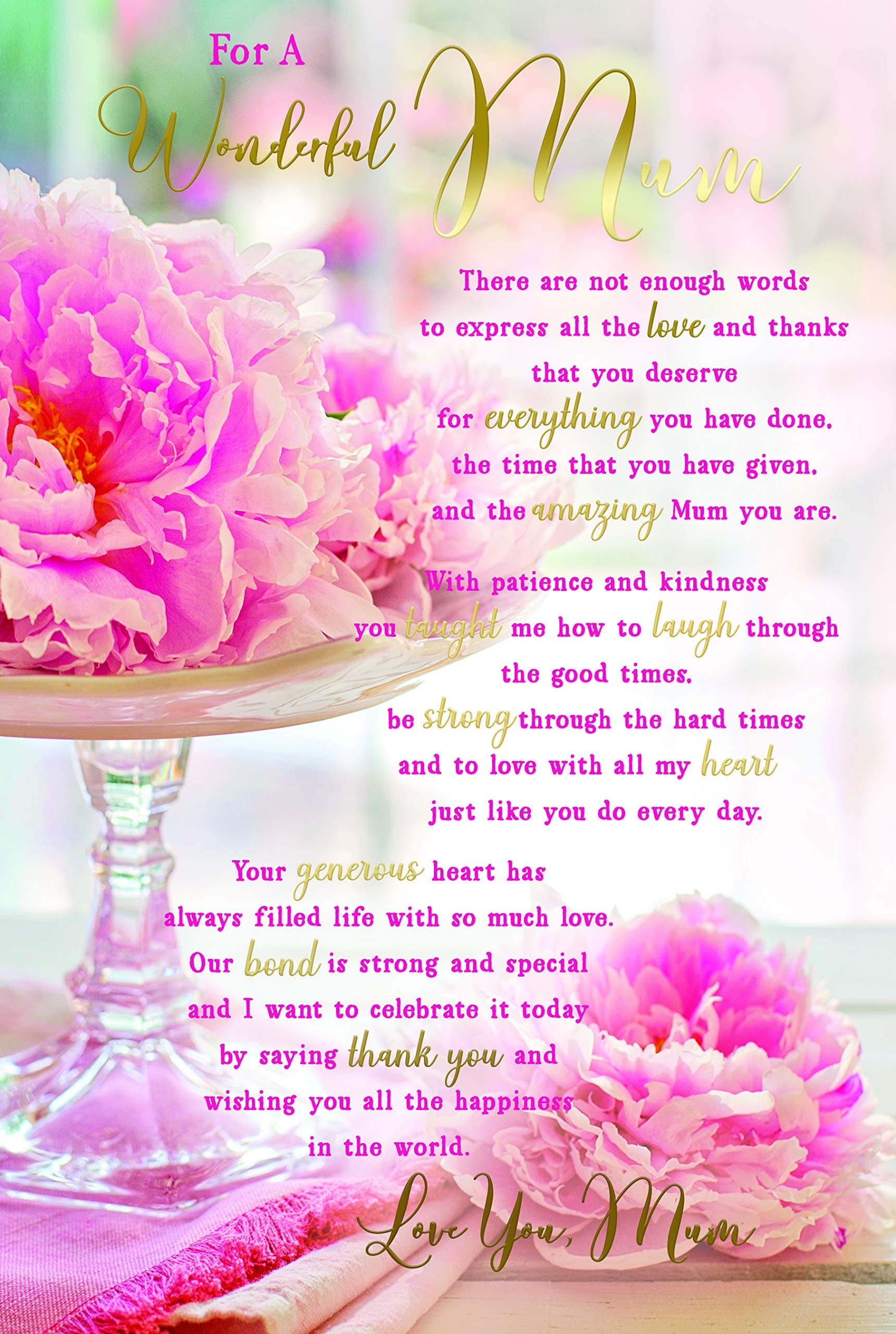 For A Wonderful Mum Sentiments Flowers Stand Happy Birthday Card Lovely Verse Amazon co uk Stationery Office Supplies