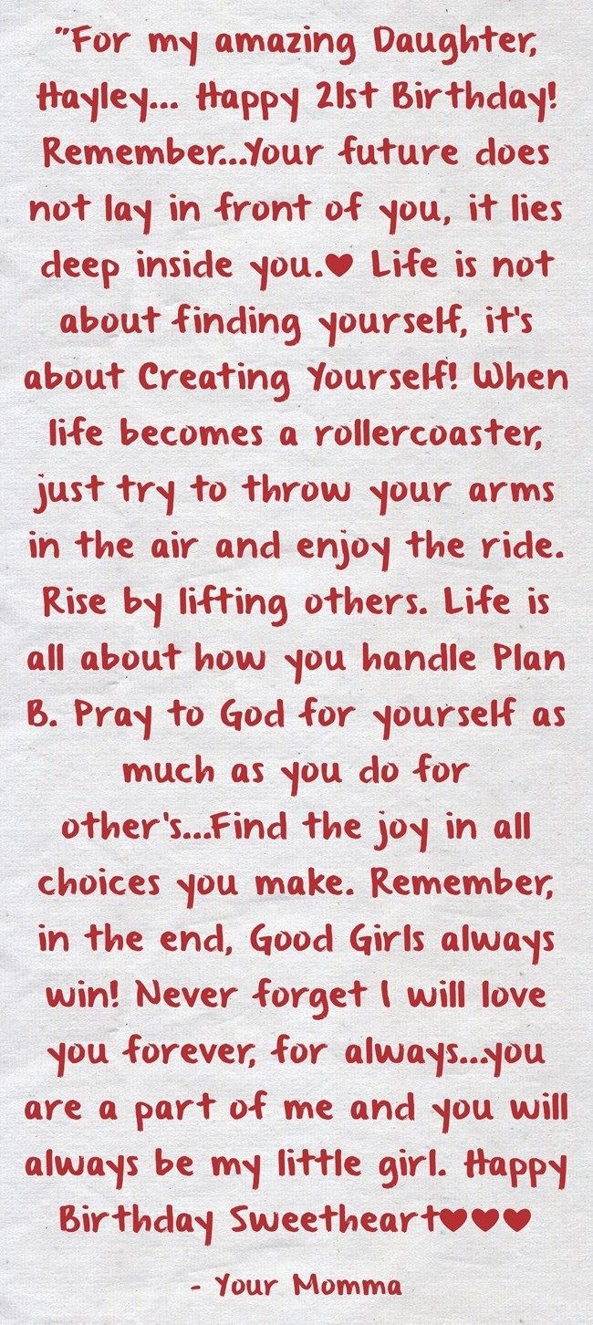 For My Amazing Daughter Hayley Happy 21st Birthday 