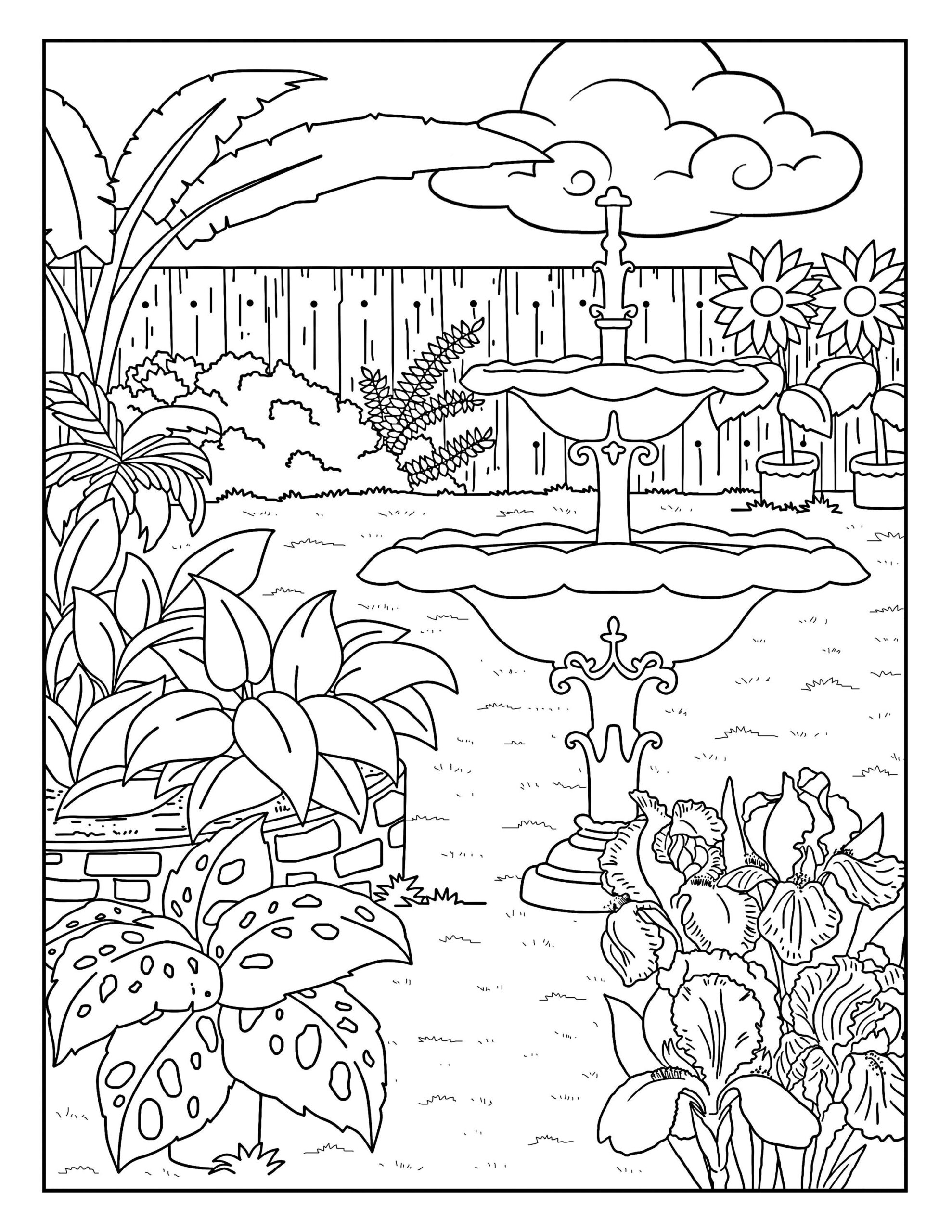 garden colouring in pages