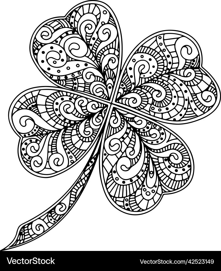 Four Leaf Clover Coloring Page Royalty Free Vector Image