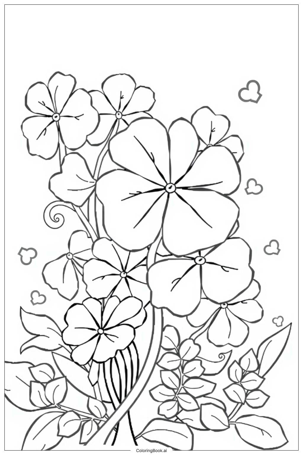Four Leaf Clover In A Bed Of Green Leaves 2 Coloring Page Free PDF PNG Printable 