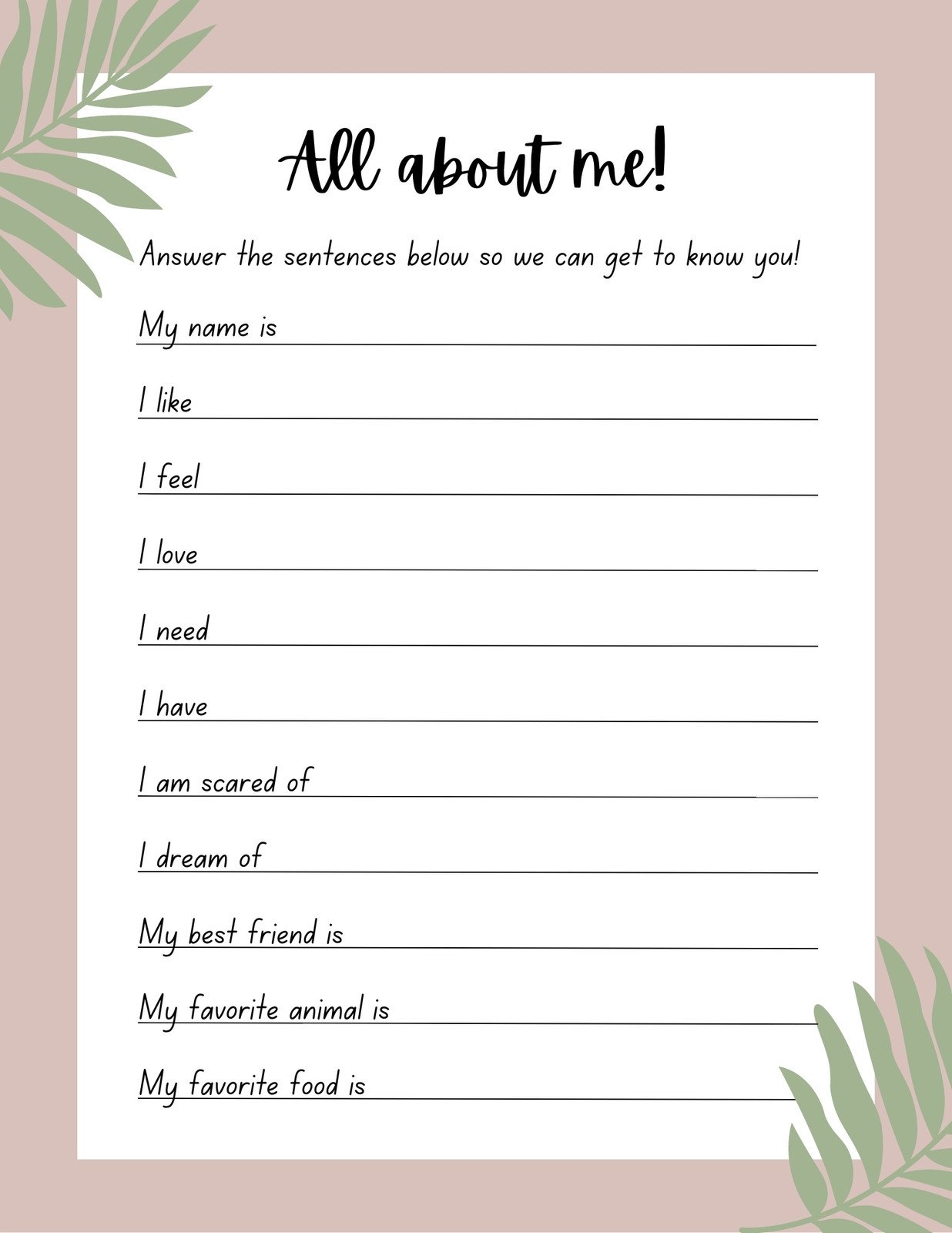 free printable get to know you worksheets