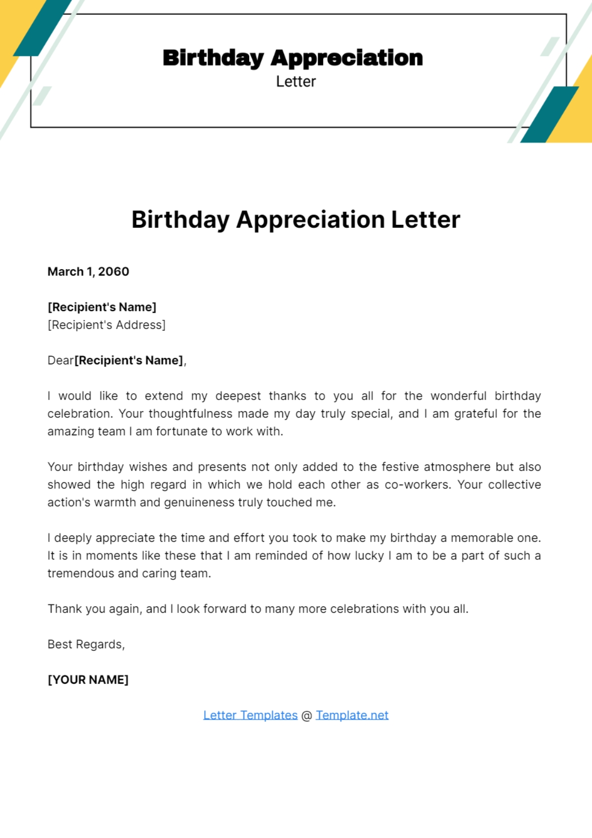 appreciation letter for birthday wishes